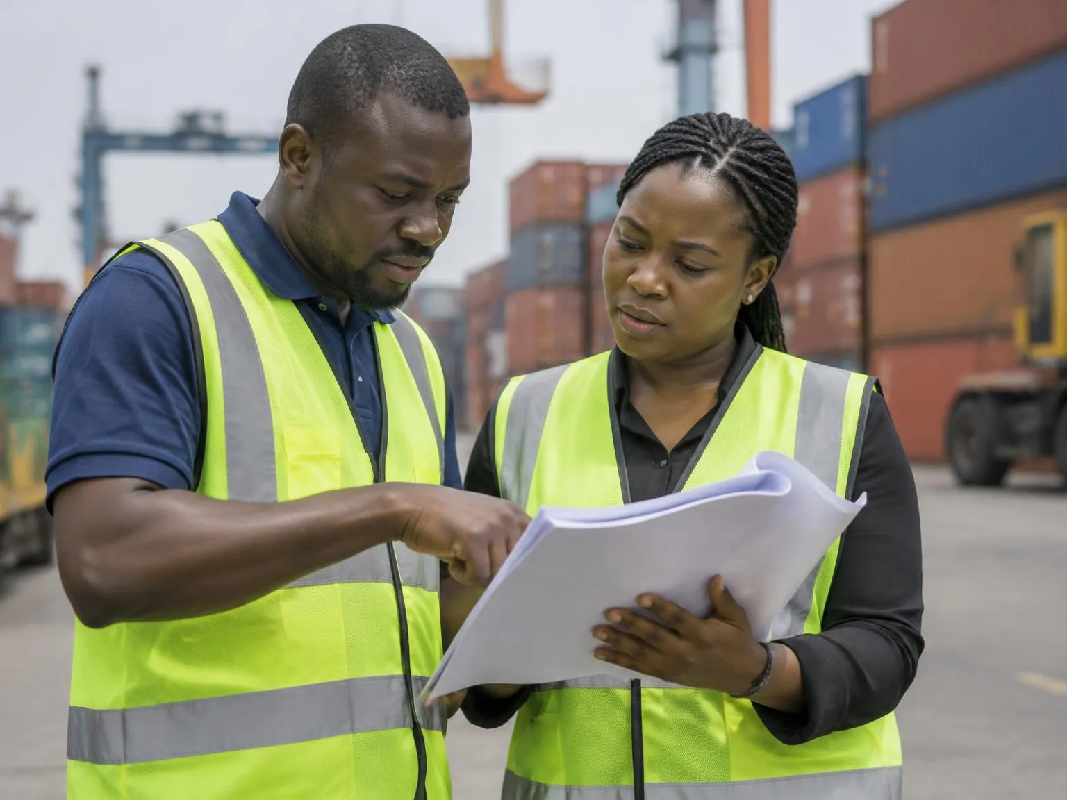 Cargo documents being reviewed at a port