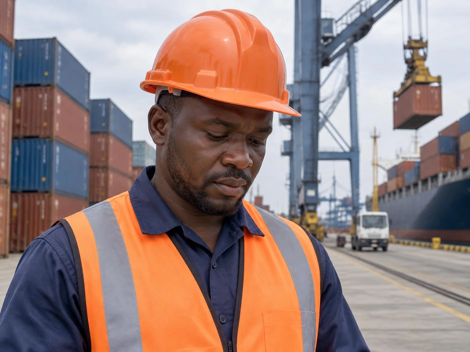 Cargo documents being reviewed at a port